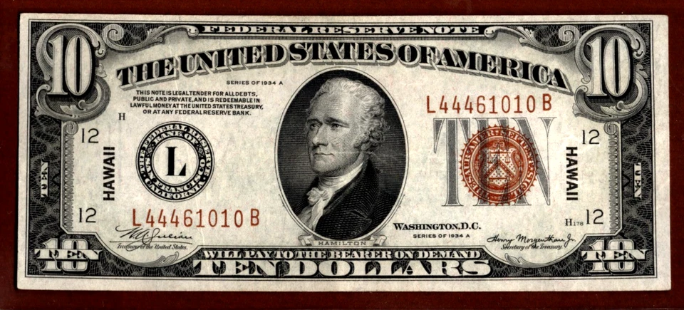 1934 A $10 🌴 HAWAII OVRERPRINT 🌴 WWII EMERGENCY ISSUE PCGS 30 - Image 3 of 4