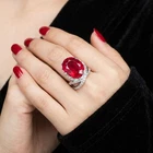 Vivid Red Rubellite Tourmaline Oval 23.50Ct 925 Sterling Silver White Gold Rings