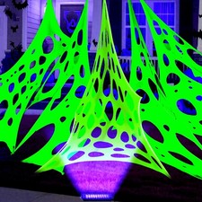 Glow in The Dark Green 1000 Sqft Uncut Giant Spider Web Halloween Decorations...