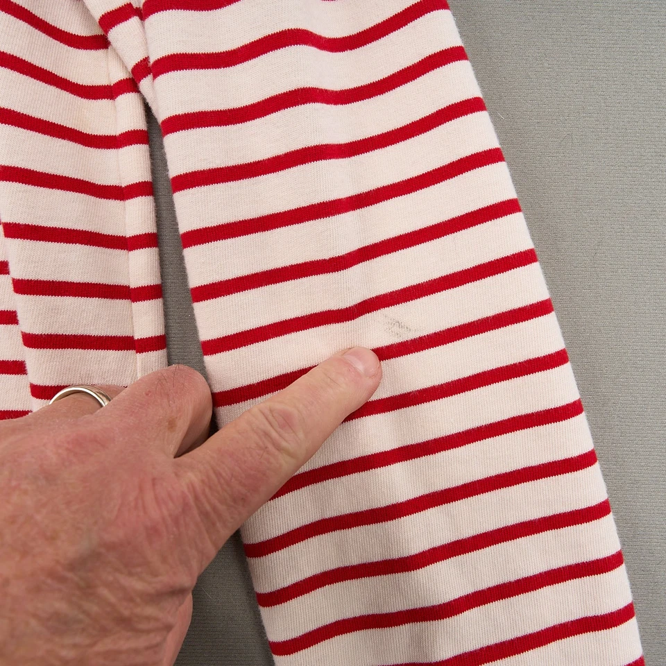 J. Camisa Crew feminina XL vermelha branca algodão listrado gola barco mangas compridas - Imagem 4 de 4