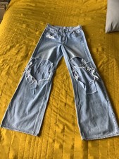 American Eagle Jeans Womens Blue Super High-Rise Baggy Wide Leg 4 L Distressed