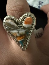 Western Heart Sterling Silver Copper Turquoise Ring Size 7 Boho Statement