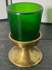 *** VINTAGE CATHOLIC CHURCH BRASS & GREEN GLASS VOTIVE CANDLE HOLDER *** — photo 2