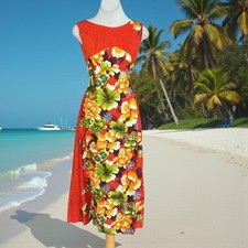 Penneys Hawaii Vintage Maxi Dress Red Floral Empire Waist