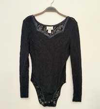 Victoria Secret Vtg Black Lace M Body Suit Sweetheart Neck Lingerie 80s 90s