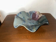 Pollack Original Multi-Color Wavy Ceramic Art Bowl Inscribed Bottom