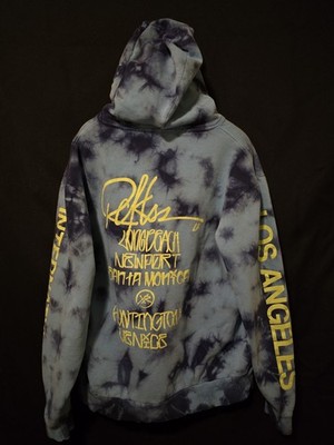 Young and Reckless Blue Tie Dye with Neon logos Hoodie Men's Large Y&R