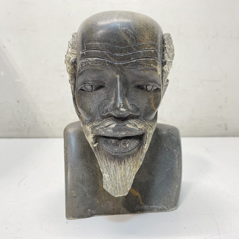 African Sculpture Hand Carved Stone Bust Black Carved Artisan Art Statue