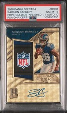 2018 Spectra Saquon Barkley Rookie Patch Auto Gold Vinyl 1/1 NFL SHIELD PSA 8