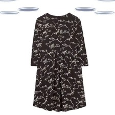 Ex Fat Face Women's Jersey Dress Black Painted Bird Nina Long Sleeve