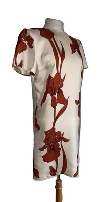 LA DoubleJ Kleid 10 Seide Blumen hochgeschlossen Midi Kurzarm Luxus Designer