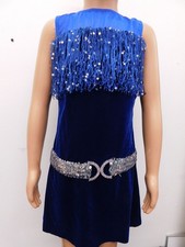 Dance Costume Dansco Dansco Blue Fringe Velvet Blue Large Child Jazz Sequin Tap