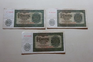 3 x 50 Mark 1948 DDR Banknoten