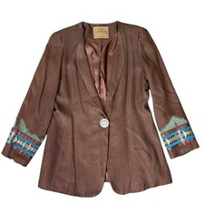 VTG Saddle Ridge Embroidered Blazer Womens L Brown Aztec Southwestern USA