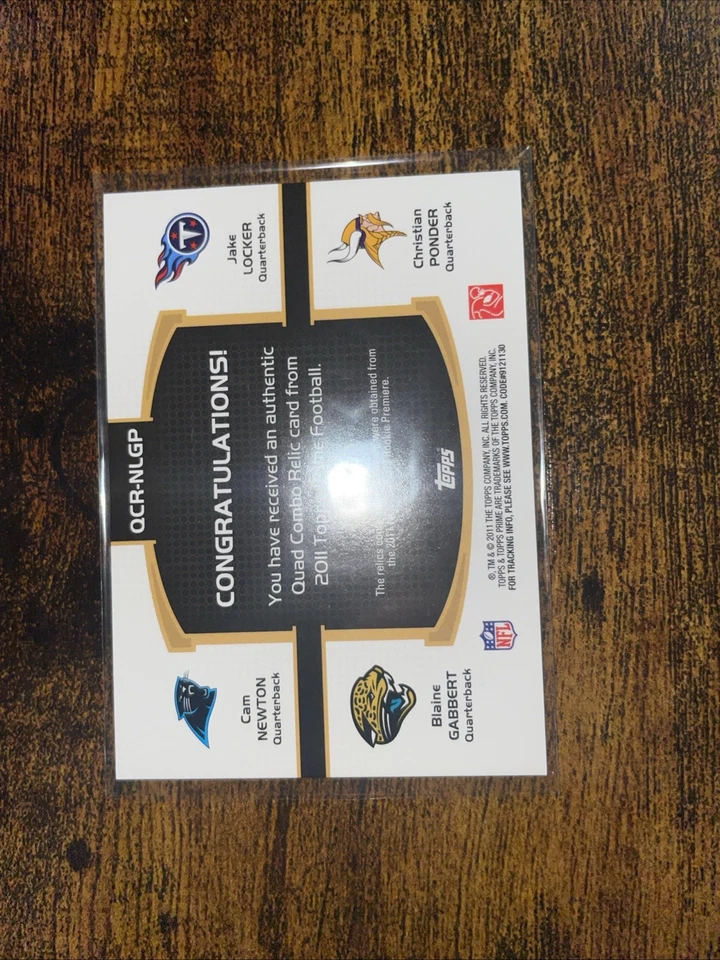 Gabbert/Locker/Cam Newton/ Ponder 2011 Supreme Rookie Relic Quad Combos #GLNP  - Image 2 of 2