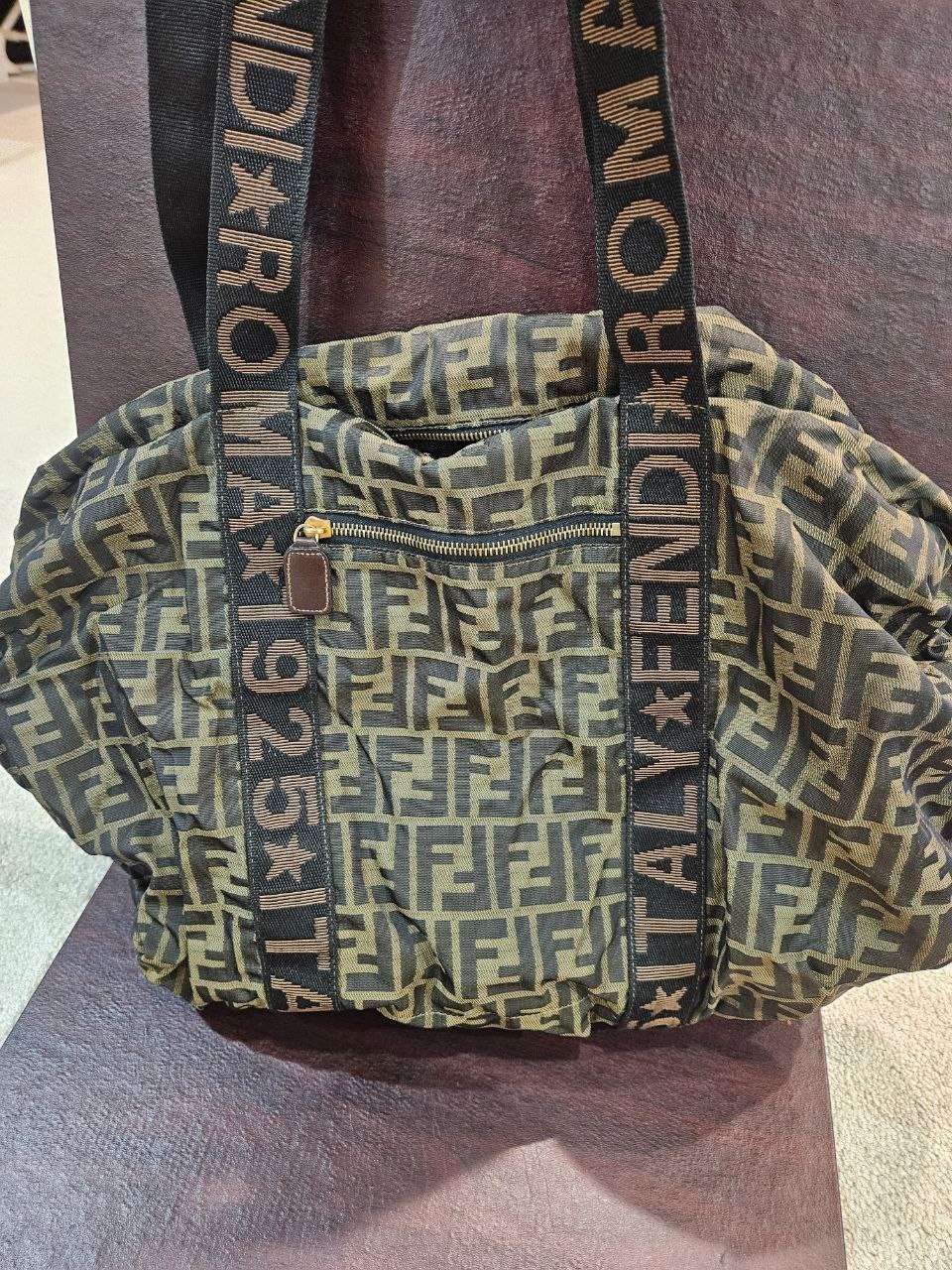 FENDI Logo Zucca Pattern Travel Hand Bag Canvas Leather Brown Italy