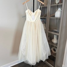 Reformation Alouette Fior Di Latte Satin Dress 6 NEW Mesh Tulle Sleeveless Midi