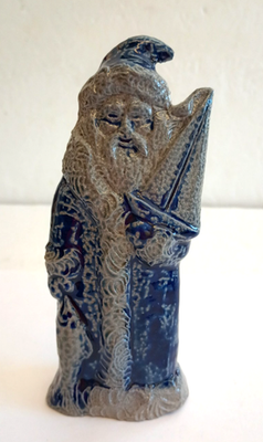 Vintage Rowe Pottery Santa Holding Sailboat Toy Salt Glazed