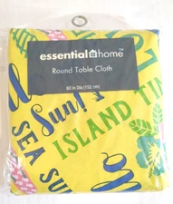 Essential Home Island Time 60" Round Yellow Tablecloth - Pattern: Word Toss