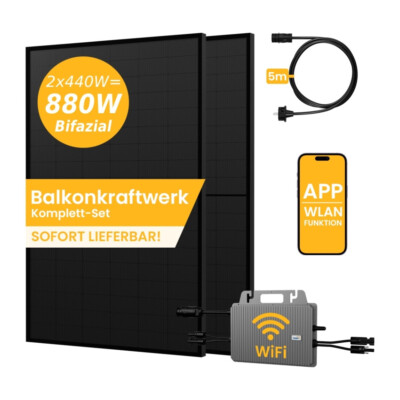 880W Bifazial Balkonkraftwerk Glas-Glas mit 800W Wechselrichter WiFi Solaranlage