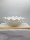 VTG FENTON White Milk Glass Hobnail Double Handle Candy Nut Sugar Trinket Dish