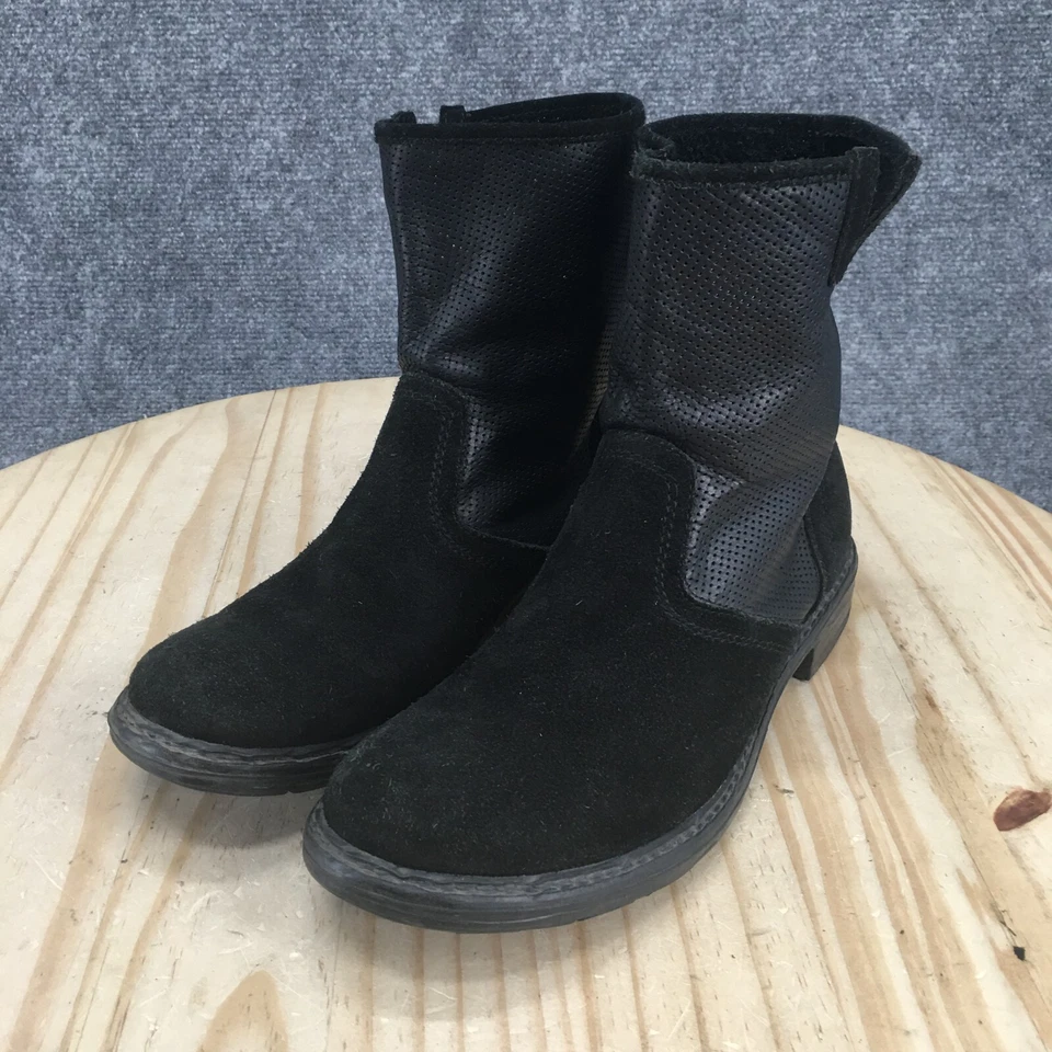 Botas Sundance para mujer 8 informales botín perforado negro gamuza cuero Foto 3 de 4