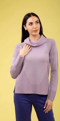 ANNA & GABRI Damen Shirt mit Donutkragen 100% Merinowolle Flieder Gr. M