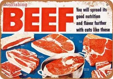 METAL SIGN - Nourishing Beef Cuts - Vintage Look Reproduction