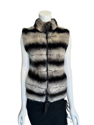 ADRIENNE LANDAU Cashmere Wool And Rabbit Fur Reversible Black Gray Vest! Small - Image 1 of 4