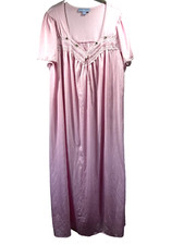 Only Necessities Nightgown 1X 22 24 Pink Maxi Nylon Short Flutter Sleeve Lace