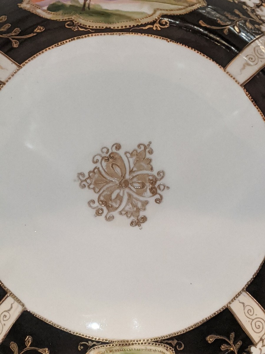 ANTIQUE NIPPON c1891 HEAVY GOLD SCENIC LARGE CENTER BOWL 10