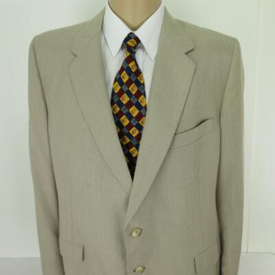44 L (48) Lanvin Vtg Beige Stripe Poly Wool 2 Btn Mens Jacket Sport Coat Blazer