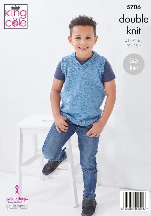 King Cole DK Knitting Pattern - 5706 Boy's Sweater & Slipover - Image 3