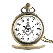 Bronze Freemason G Dial Chrome Square and Compass Masonic Quartz Pocket Watches