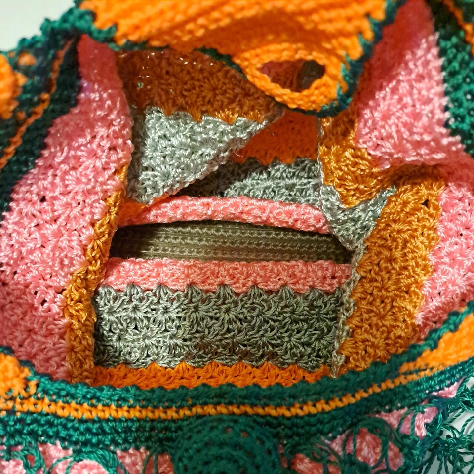  Bolso Cartera Malla Ganchillo Borla CORDÓN 9" HECHO A MANO Foto 2 de 4