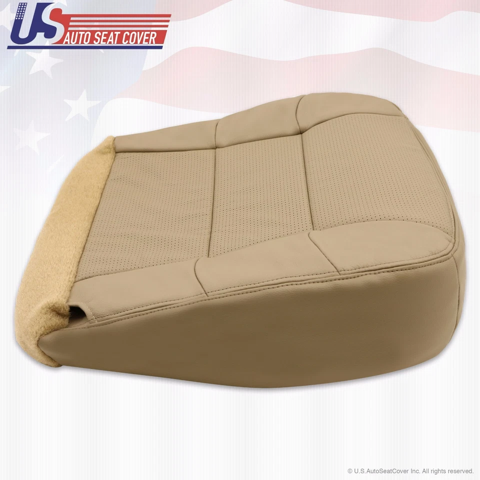 2000 Lincoln Navigator Driver Side Bottom Perforated Leather Seat Cover Tan - Image 2 of 4