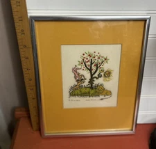 Listed Artist Morton Garchik Woodblock Signed JOY IN EDEN vintage 70s 80s art