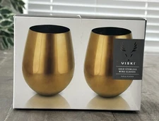 Viski Pack of 2 Gold Stemless Wine Glasses 18 oz Stainless Steel w/ Gold Finish