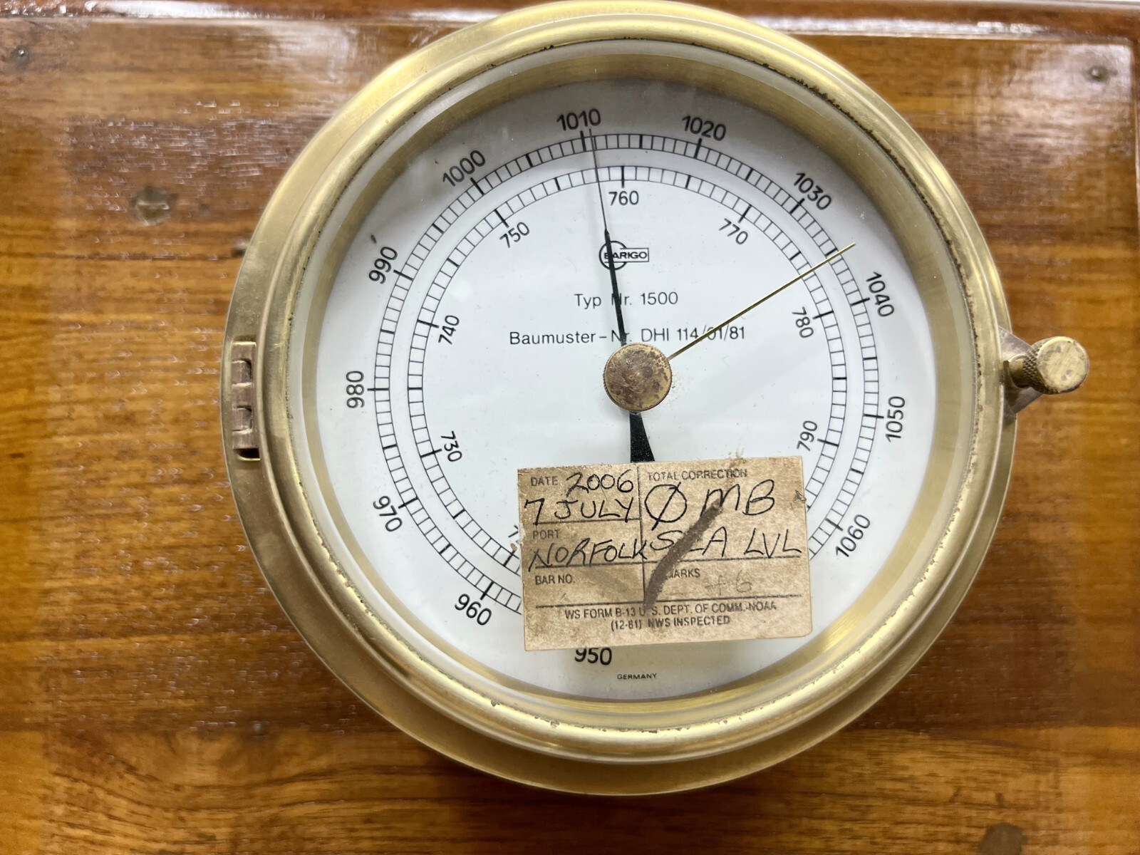 Original Authentic Reclaimed Marine Instrument Barigo Barometer Typ Nr