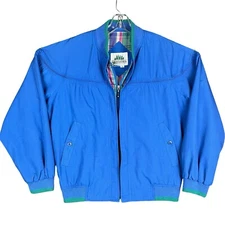 Vintage 60s Sportables Harrington Jacket Mens S Blue Plaid Pockets Full Zip Coat