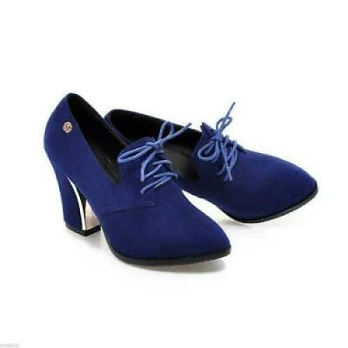Womens Pointed Toe Shoes High Heels Lace-Up Oxfords Suede Fabric Ankle Boots^.^* - Picture 16 of 23