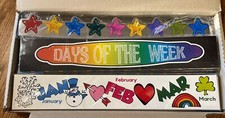 Bulletin Board Border Trim School - 3 Designs/5 Each - Days, Months, Stars NEW B