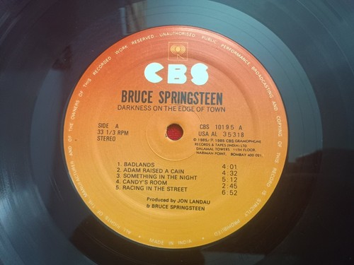 BRUCE SPRINGSTEEN darkness on edge Holy Grail CBS MEGA RARE' LP INDIA INDIAN VG+ - Picture 3 of 4