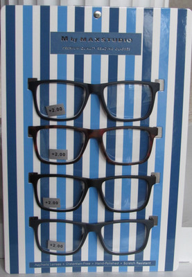 M By MAX STUDIO 4-PACK Premium Quality Reading Glasses SQUARE FRAME Readers NEW