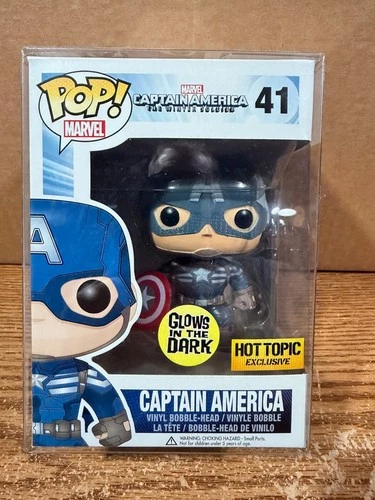 Funko Pop MARVEL Captain America #41, GITD Hot Topic exclusive with protector