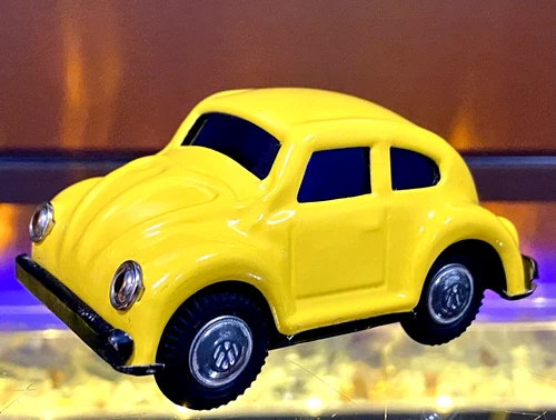 Volkswagen Beetle Bug Metal VW (May be Tonka) Yellow FRICTION DRIVE Vintage
