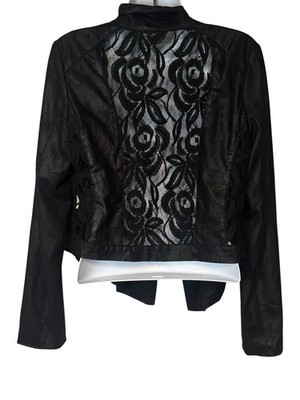Mystree Medium Faux Leather Black Lace Cardigan Goth Hipster Vampire Rock