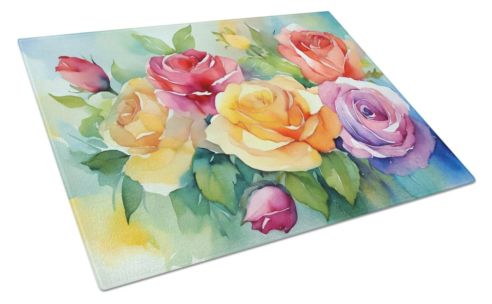 NEW Roses in Watercolor Glass Cutting Board Decorative Tempered Glass Kitchen