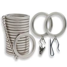 BlastHome Luxury Curtain Rings 18PC Metal w/ Nylon Inserts Brushed Nickel 1.5"
