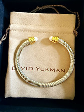 David Yurman Authentic Cable Classic 925 Sterling Cuff Bracelet Pearl 18K Gold